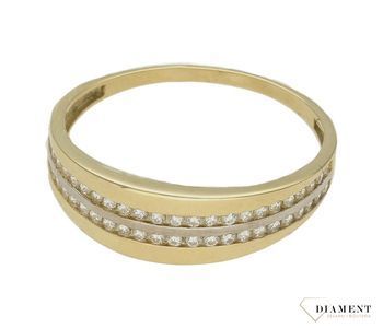 Złoty pierścionek damski szeroki ozdobiony rzędami cyrkonii 375 rozmiar 23 PI 1035 375. Złota biżuteria na prezent. Pierścionki.jpg